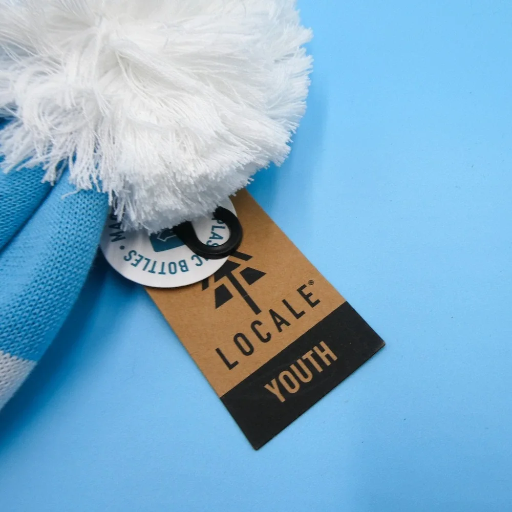 Locale Beanie Hat Youth One Size Black Hills South Dakota Blue Pom Recycled Knit